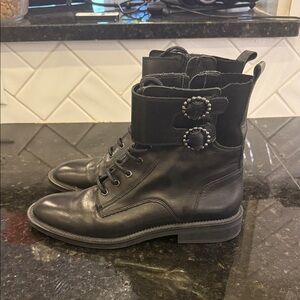 Zara Black Leather Ankle Boots with Buckle Detail